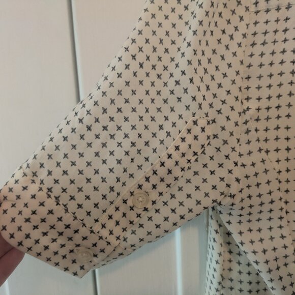 Anthropologie 11.1.Tylho White Printed Button Front Ruffled Neck Tunic - Picture 12 of 14